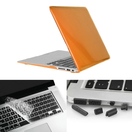 ENKAY for Macbook Air 13.3 inch (US Version) / A1369 / A1466 Hat-Prince 3 in 1 Crystal Hard Shell Plastic Protective Case with Keyboard Guard & Port Dust Plug(Orange)-garmade.com