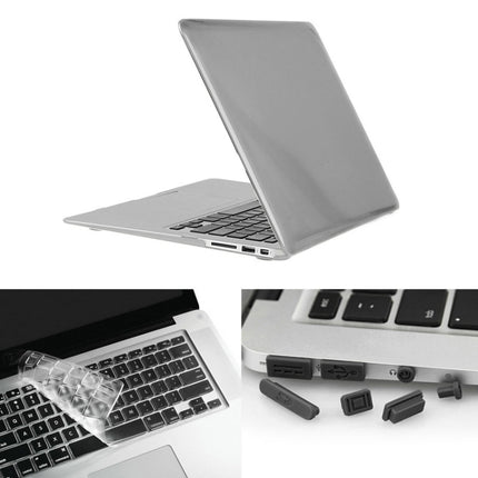 ENKAY for Macbook Air 13.3 inch (US Version) / A1369 / A1466 Hat-Prince 3 in 1 Crystal Hard Shell Plastic Protective Case with Keyboard Guard & Port Dust Plug(Grey)-garmade.com