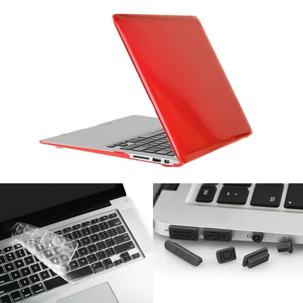 ENKAY for Macbook Air 13.3 inch (US Version) / A1369 / A1466 Hat-Prince 3 in 1 Crystal Hard Shell Plastic Protective Case with Keyboard Guard & Port Dust Plug(Red)-garmade.com