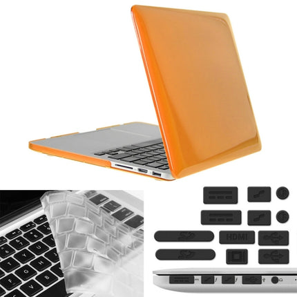 ENKAY for Macbook Pro Retina 13.3 inch (US Version) / A1425 / A1502 Hat-Prince 3 in 1 Crystal Hard Shell Plastic Protective Case with Keyboard Guard & Port Dust Plug(Orange)-garmade.com