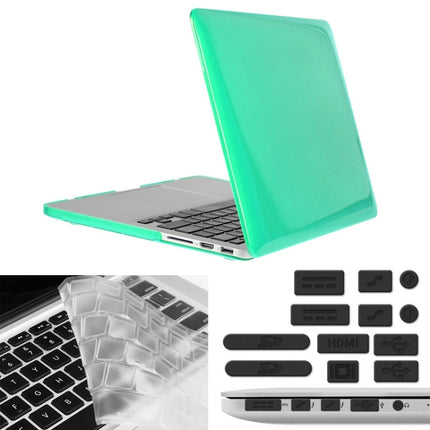 ENKAY for Macbook Pro Retina 13.3 inch (US Version) / A1425 / A1502 Hat-Prince 3 in 1 Crystal Hard Shell Plastic Protective Case with Keyboard Guard & Port Dust Plug(Green)-garmade.com