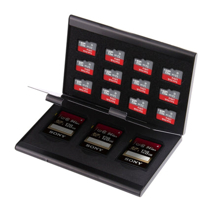 15 in 1 Memory Card Aluminum Alloy Protective Case Box for 3 SD + 12 TF Cards(Black)-garmade.com