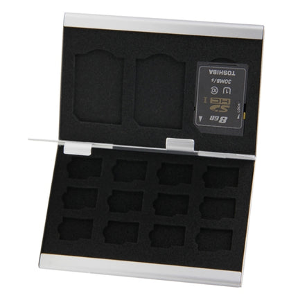 15 in 1 Memory Card Aluminum Alloy Protective Case Box for 3 SD + 12 TF Cards(Silver)-garmade.com