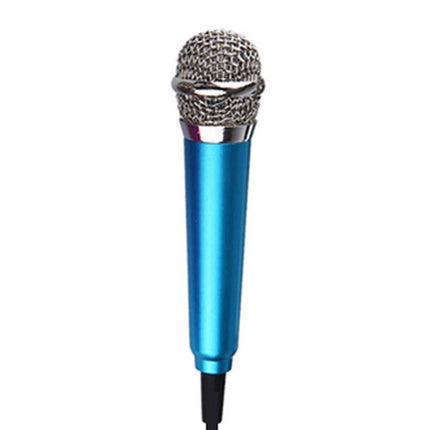 3.5mm Male + 3.5mm Female Ports Mini Household Mobile Phone Sing Song Metal Condenser Microphone, Compatible with IOS / Android System(Blue)-garmade.com