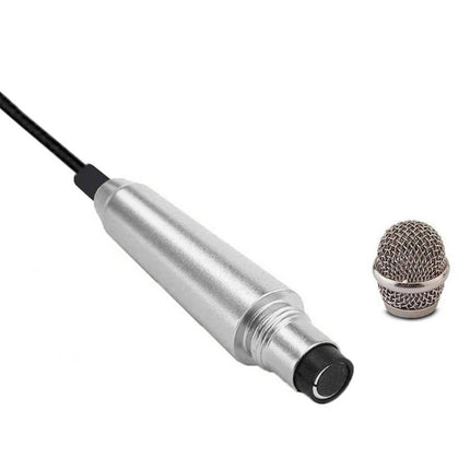 3.5mm Male + 3.5mm Female Ports Mini Household Mobile Phone Sing Song Metal Condenser Microphone, Compatible with IOS / Android System(Silver)-garmade.com