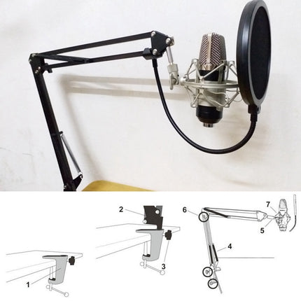 NB-35 Adjustable Table Mount Recording Microphone Suspension Arm Stand Clip Holder, For Studio Recording, Live Broadcast, Live Show, KTV, etc.(Black)-garmade.com