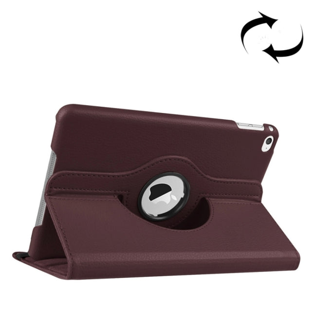 Litchi Texture 360 Degree Rotating Smart Leather Case with Holder for iPad mini 4 / mini 5(Coffee)-garmade.com
