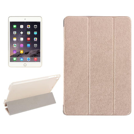 Silk Texture Horizontal Flip Leather Case with Three-Folding Holder for iPad mini 4(Gold)-garmade.com
