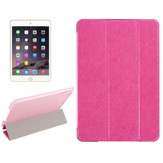 Silk Texture Horizontal Flip Leather Case with Three-Folding Holder for iPad mini 4(Magenta)-garmade.com