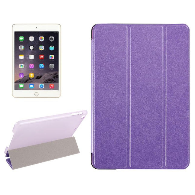 Silk Texture Horizontal Flip Leather Case with Three-Folding Holder for iPad mini 4(Purple)-garmade.com