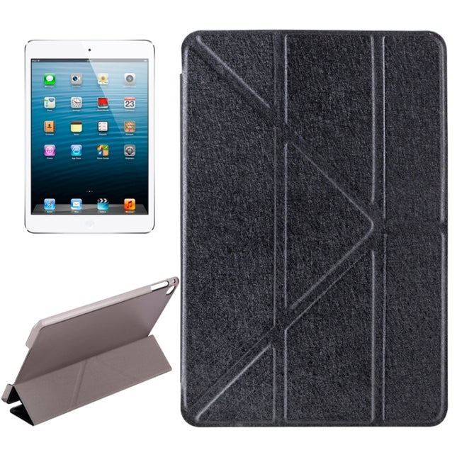 Transformers Style Silk Texture Horizontal Flip Solid Color Leather Case with Holder for iPad mini 4(Black)-garmade.com