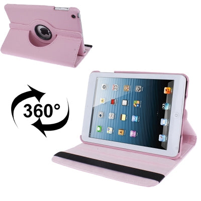 360 Degree Rotatable Litchi Texture Leather Case with Holder for iPad mini 1 / 2 / 3 (Pink)-garmade.com