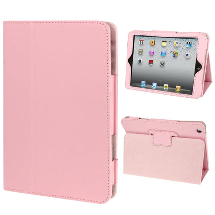 2-fold Litchi Texture Flip Leather Case with Holder Function for iPad mini 1 / 2 / 3(Pink)-garmade.com