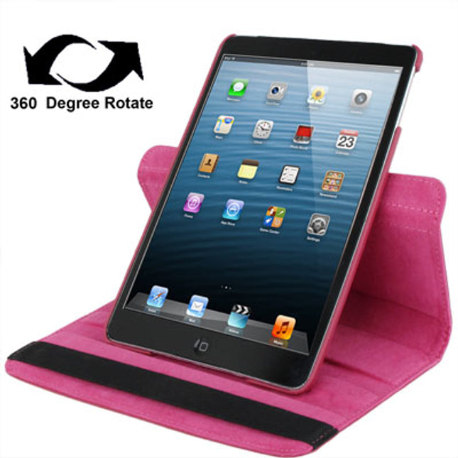 360 Degree Rotation Leather Case with Holder for iPad mini 1 / 2 / 3 (Magenta)-garmade.com