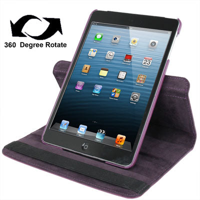 360 Degree Rotation Leather Case with Holder for iPad mini 1 / 2 / 3 (Purple)-garmade.com