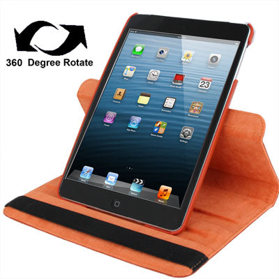 360 Degree Rotation Leather Case with Holder for iPad mini 1 / 2 / 3 (Orange)-garmade.com