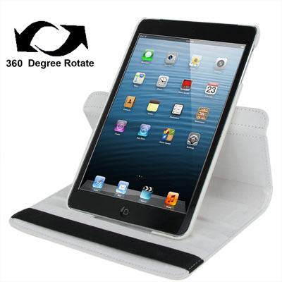 360 Degree Rotation Leather Case with Holder for iPad mini 1 / 2 / 3 (White)-garmade.com