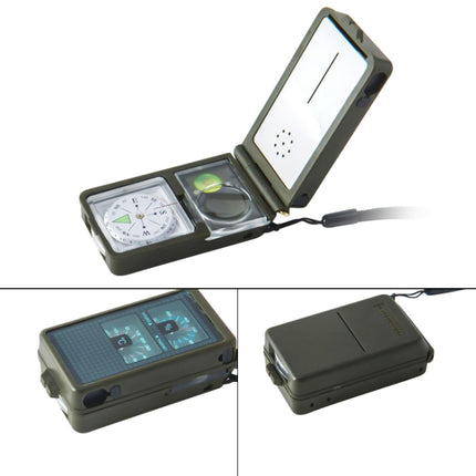 10 in 1 (Thermometer, Hygrometer, LED light, Reflector, Spirit level, Compass, Whistle, Flint, Magnifier, Ruler) Multi-Function Portable Compass-garmade.com
