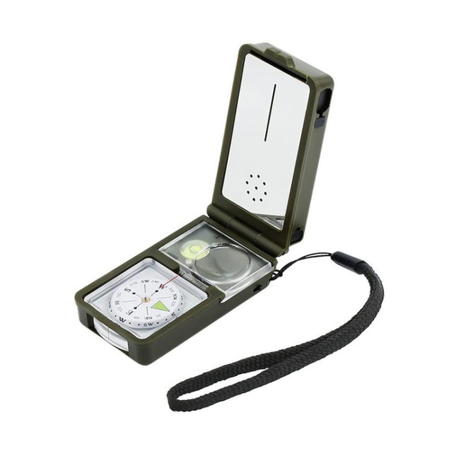 10 in 1 (Thermometer, Hygrometer, LED light, Reflector, Spirit level, Compass, Whistle, Flint, Magnifier, Ruler) Multi-Function Portable Compass-garmade.com
