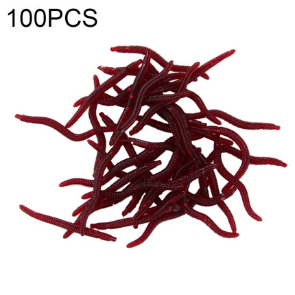 100 PCS Artificial Earthworm Fishing Lures Soft Silicone Worms Fishing Bait(Dark Red)-garmade.com