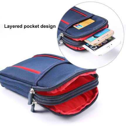 Universal Multifunctional 6.3 Inch Double Lattice Two-colored Polyester Pearl Material Storage Waist Packs / Waist Bag / Hiking Bag / Camping Bag for 6.3 inch Mobile Phones(Blue)-garmade.com