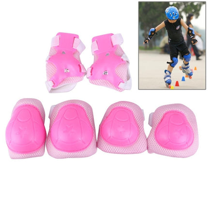 6 in 1 Roller Skate Knee & Elbow & Wrist Pads Protective Gear Sets(Pink)-garmade.com