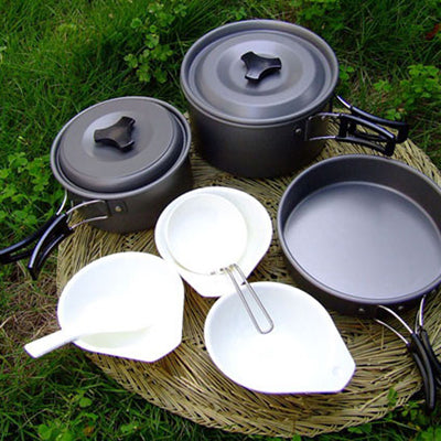 Outdoor Camping Ultra Light Weight 9 Piece Cookware Stackable Set-garmade.com