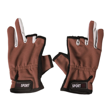 1 Pair 3 Fingers Exposed Breathable Anti-slippery Fishing Gloves(Brown)-garmade.com