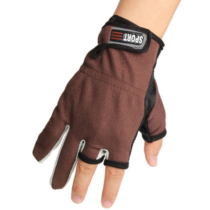 1 Pair 3 Fingers Exposed Breathable Anti-slippery Fishing Gloves(Brown)-garmade.com