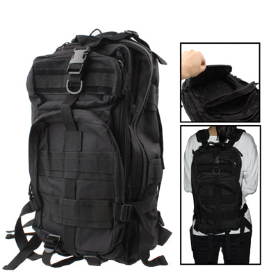 Nylon Oxford Waterproof 3P Backpack Bag with Adjustable Strap(Black)-garmade.com