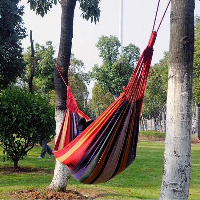 Red Stripe Single Widening Camping Outdoor Canvas Hammock, Size: 190cm x 100cm-garmade.com