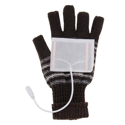 Outdoor Sport Electric Heated Half-Finger Knitted Gloves (Dark Brown)-garmade.com