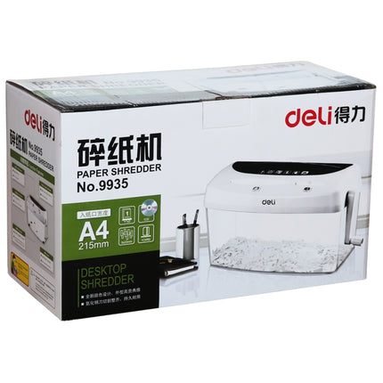 Deli Office Series Hand-cranked A4 / CD / Card Desktop Paper Shredder, Waste-bin Volume: 4L (No. 9935)(White)-garmade.com