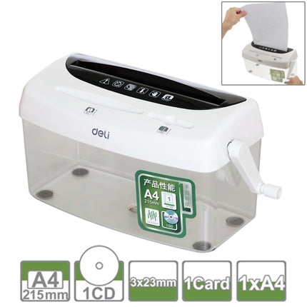 Deli Office Series Hand-cranked A4 / CD / Card Desktop Paper Shredder, Waste-bin Volume: 4L (No. 9935)(White)-garmade.com