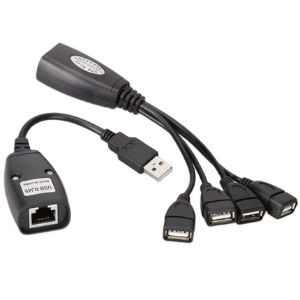 USB 2.0 CAT5 / CAT5E / CAT6 RJ45 to 4 USB Ethernet Extender LAN Extension Cable Repeater Adapter-garmade.com
