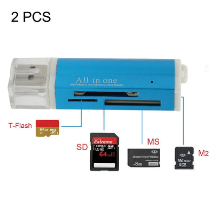 2 PCS Multi All in 1 USB 2.0 Micro SD SDHC TF M2 MMC MS PRO DUO Memory Card Reader(Blue)-garmade.com