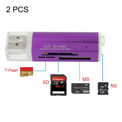 2 PCS Multi All in 1 USB 2.0 Micro SD SDHC TF M2 MMC MS PRO DUO Memory Card Reader(Purple)-garmade.com