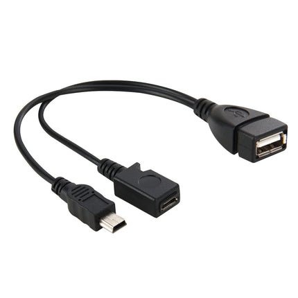 USB 2.0 Female to Mini USB AM + Micro 5 Pin AF Cable, Length: 20cm-garmade.com