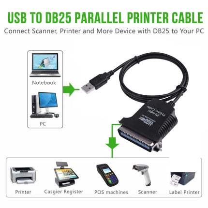 USB to Parallel 1284 36 Pin Printer Adapter Cable, Cable Length: 1m(Black)-garmade.com