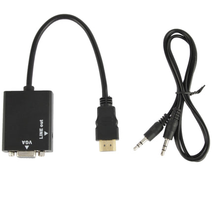 26cm HDMI to VGA + Audio Output Video Conversion Cable with 3.5mm Audio Cable, Support Full HD 1080P(Black)-garmade.com