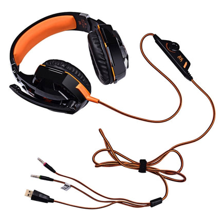 EACH G2000 Over-ear Stereo Bass Gaming Headset with Mic & LED Light for Computer, Cable Length: 2.2m(Orange)-garmade.com