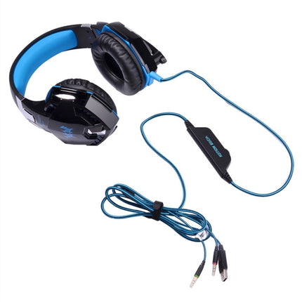 EACH G2000 Over-ear Stereo Bass Gaming Headset with Mic & LED Light for Computer, Cable Length: 2.2m(Blue)-garmade.com