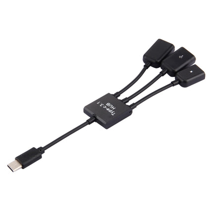 17.8cm 3 Ports USB-C / Type-C 3.1 OTG Charge HUB Cable (Black)-garmade.com