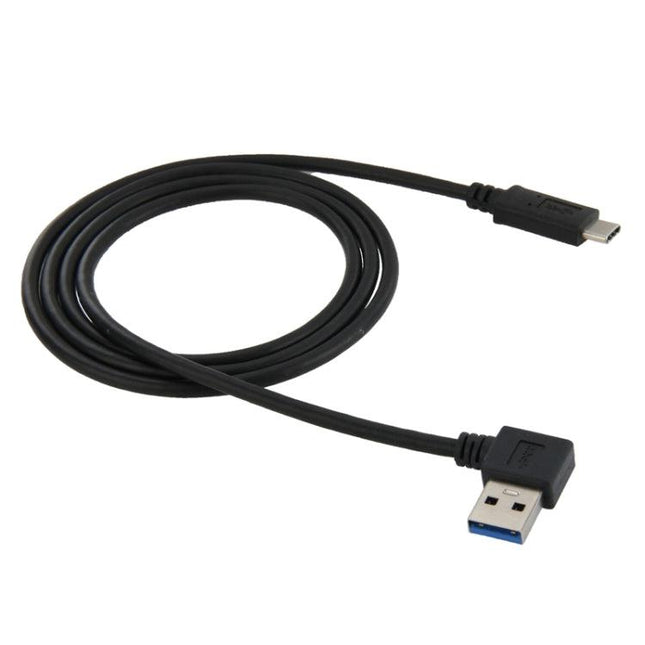 1m USB-C / Type-C 3.1 Male to USB 3.0 90 Degree Left Turn Adapter Cable(Black)-garmade.com