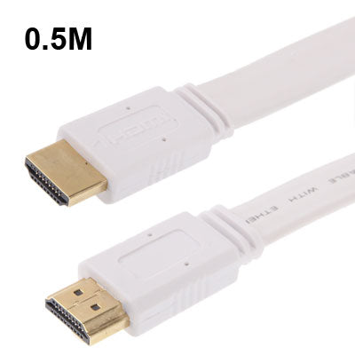 1.4 Version，Gold Plated HDMI to HDMI 19Pin Flat Cable, Support Ethernet, 3D, 1080P, HD TV / Video / Audio etc, Length: 0.5m (White)-garmade.com