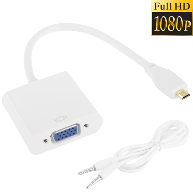22cm Full HD 1080P Micro HDMI Male to VGA Female Video Adapter Cable with Audio Cable(White)-garmade.com