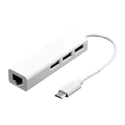 13cm USB-C 3.1 / Type-C 100 Mbps Ethernet Adapter with 3-port USB 2.0 Hub, For MacBook 12 inch / Chromebook Pixel 2015(White)-garmade.com