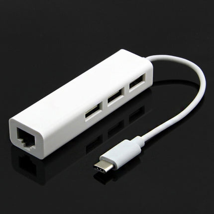 13cm USB-C 3.1 / Type-C 100 Mbps Ethernet Adapter with 3-port USB 2.0 Hub, For MacBook 12 inch / Chromebook Pixel 2015(White)-garmade.com