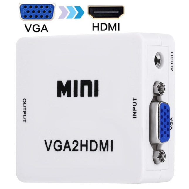 HD 1080P HDMI Mini VGA to HDMI Scaler Box Audio Video Digital Converter(White)-garmade.com