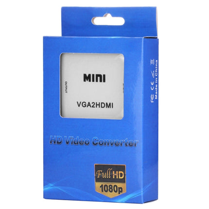 HD 1080P HDMI Mini VGA to HDMI Scaler Box Audio Video Digital Converter(White)-garmade.com